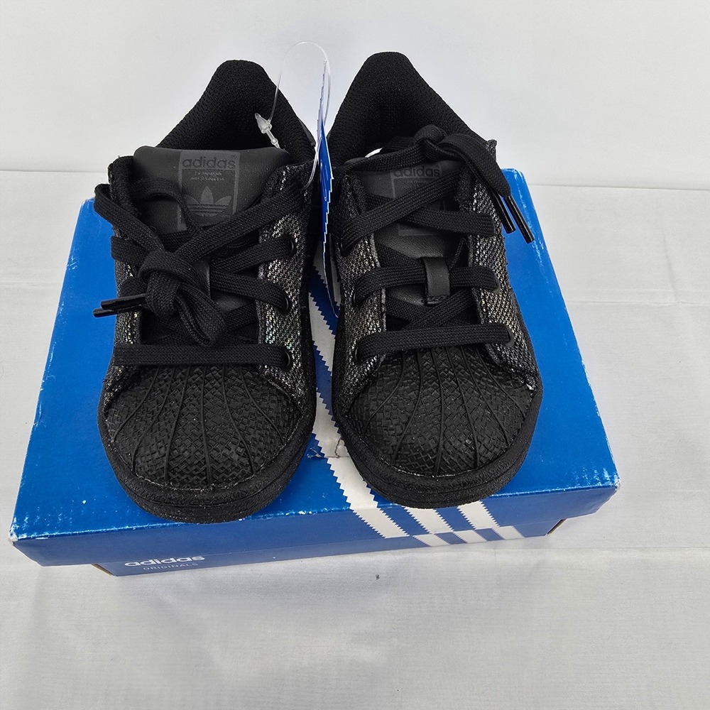 Adidas Superstar Black Iridescent Toddler Sneakers BY2186 Size 6K New - Picture 3 of 7